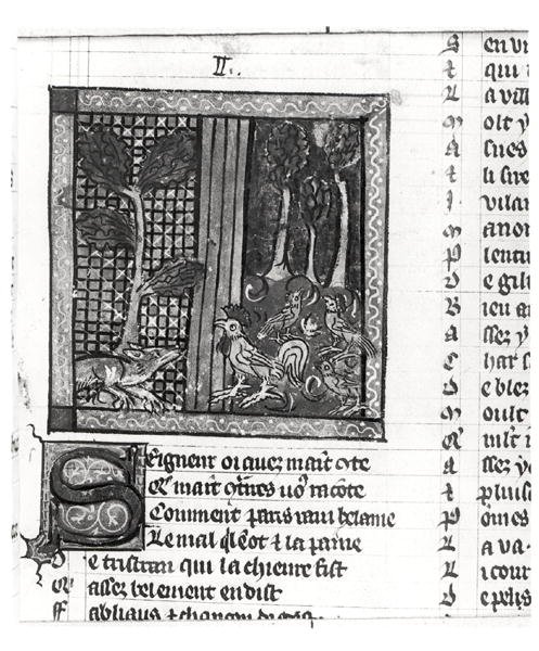 Paní Fr 1580 The Fox Flattering Chanteclerc, z Le Roman de Renart od French School
