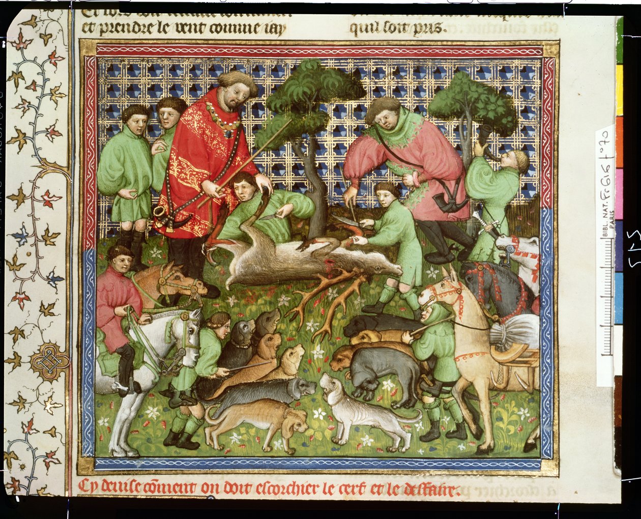 Paní Fr 616 fol. 70 Rozřezání mrtvého jelena z Livre de la Chasse od Gastona Phebuse de Foix (1331-91) od French School