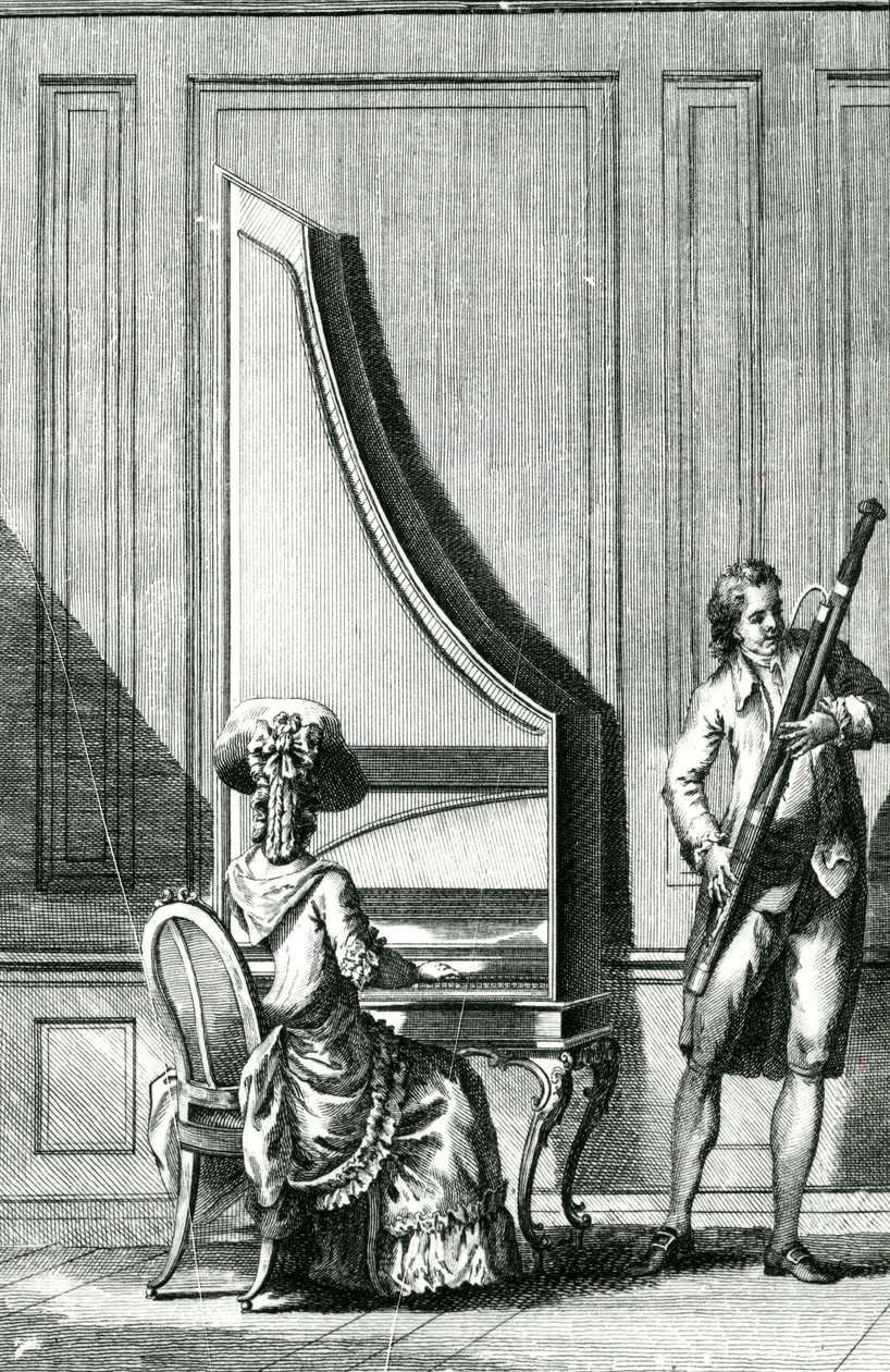 Hudebníci hrající na vzpřímený klavikord a fagot od French School