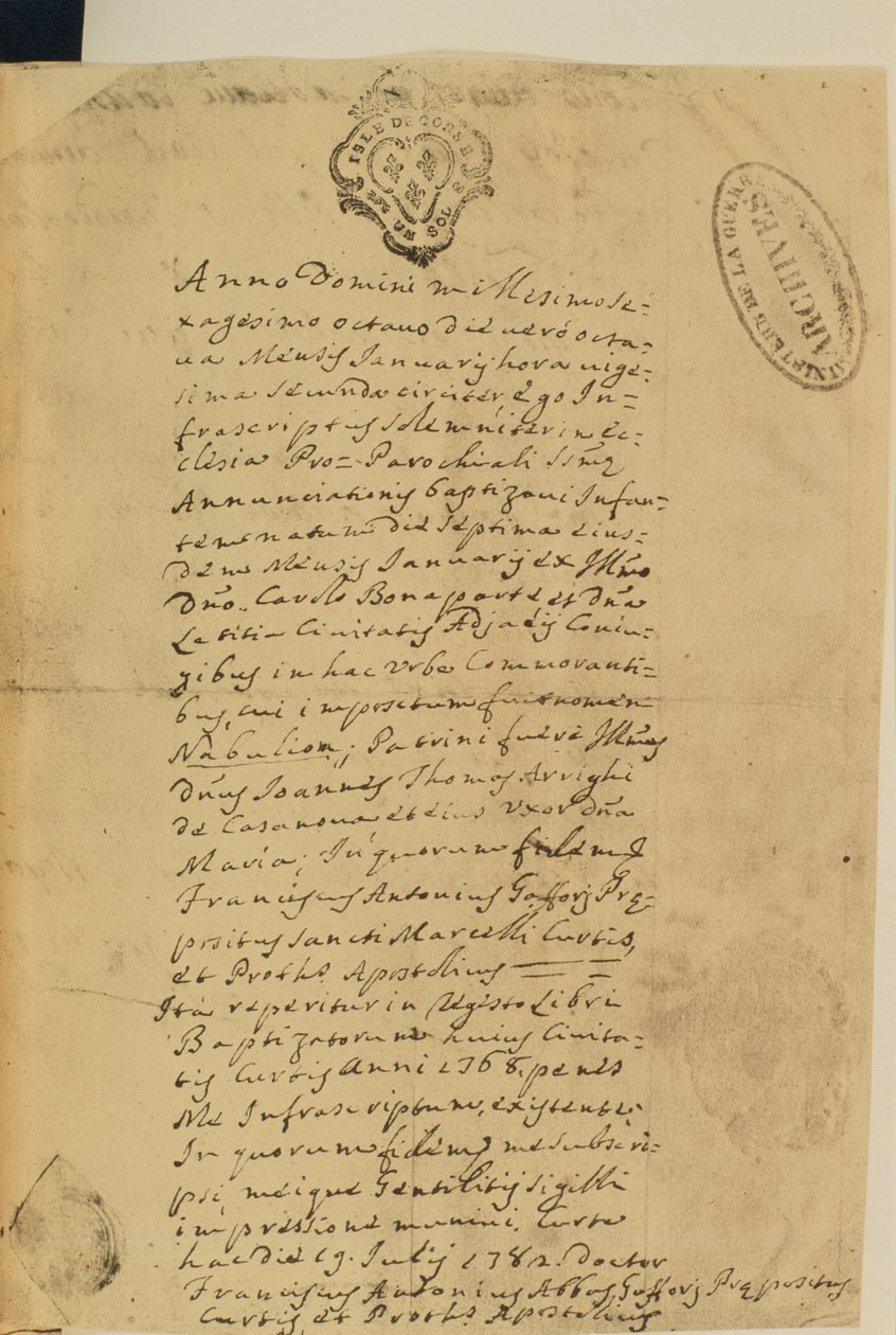 Napoleonův rodný list, 1769 od French School
