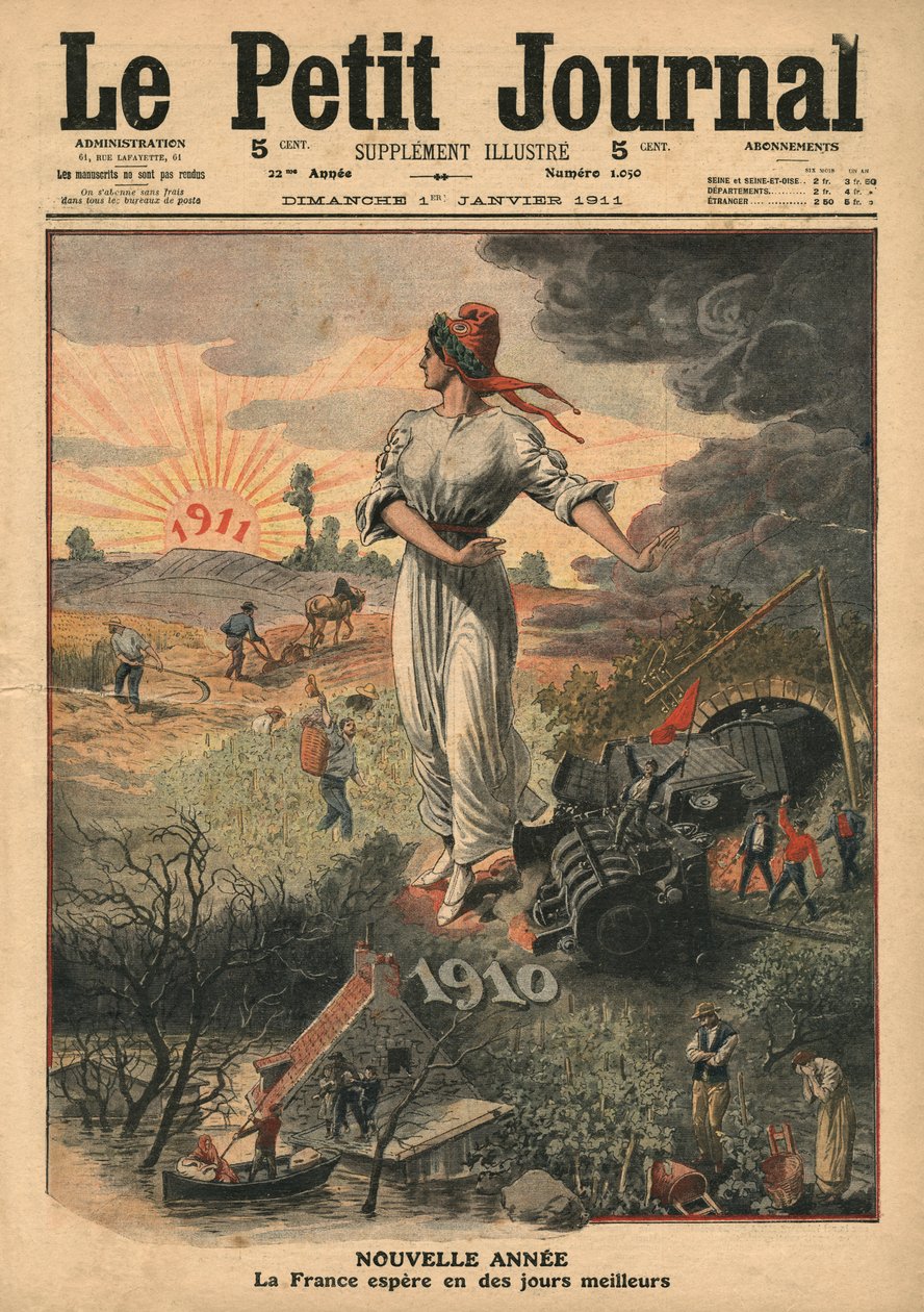 Nový rok, Francie doufá v lepší dny, ilustrace z „Le Petit Journal“, 1. ledna 1911 od French School