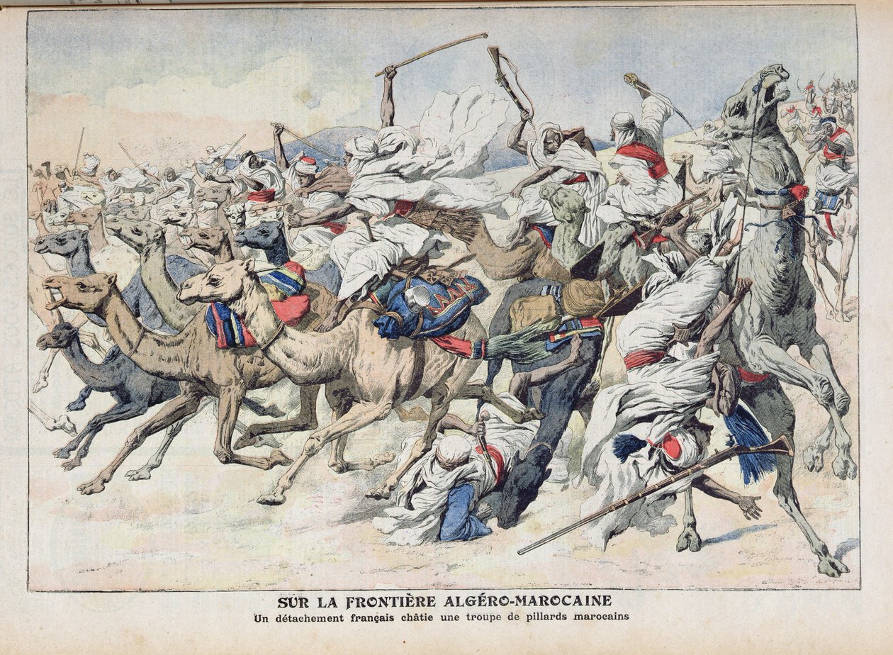 Na alžírsko-marocké hranici, francouzský oddíl trestající bandu marockých drancovačů, ilustrace z 