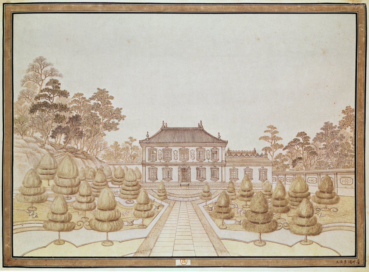 Jeden z 36 paláců císaře v Yuen Ming Yuen, postavený Benoitem v roce 1750 od French School