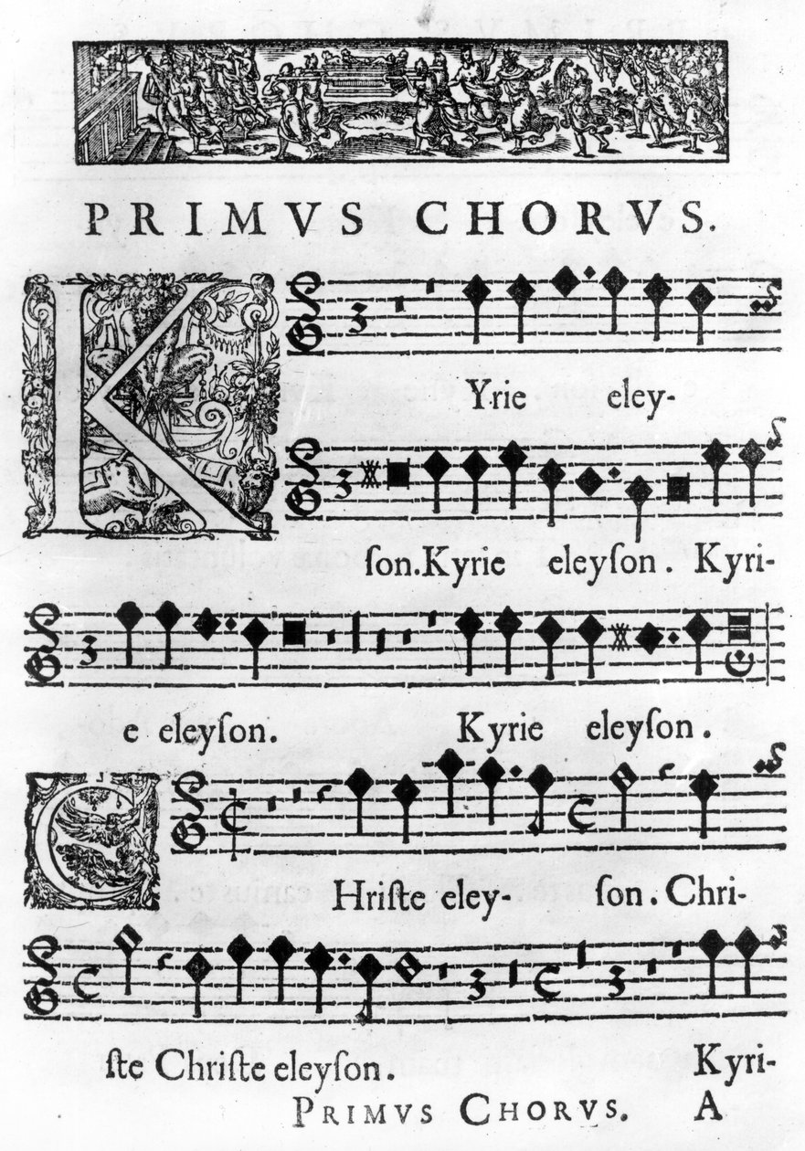 Úvodní strana mše pro dvojsbor od Nicolase Formeho, vytištěné v Paříži Pierrem Ballardem v roce 1638 od French School