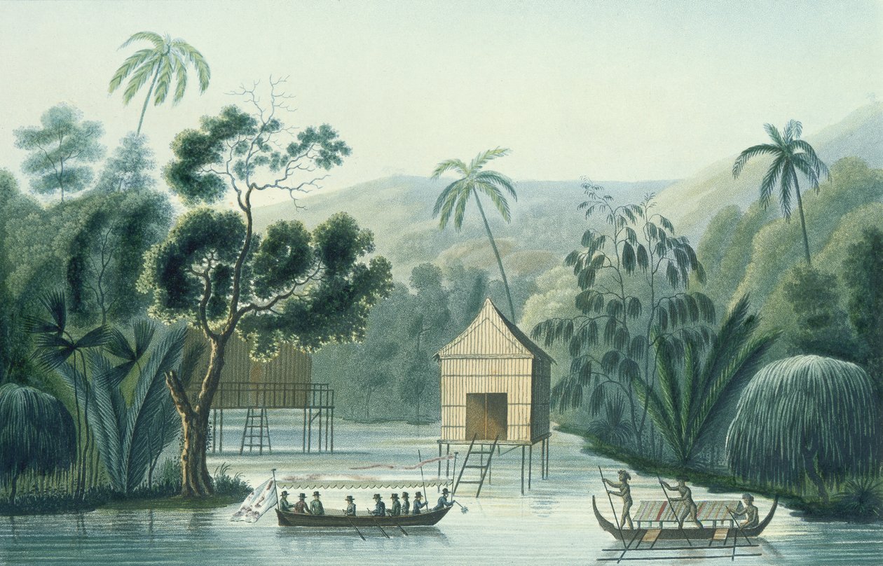 Pagoda na ostrově Waigiou, z cesty kolem světa na Corvette La Coquille (1822-25) Louis Isidore Duperrey (1786-1865) od French School