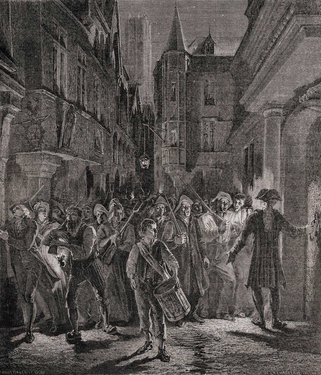Lidé vycházejí do ulic Paříže, 1789 od French School