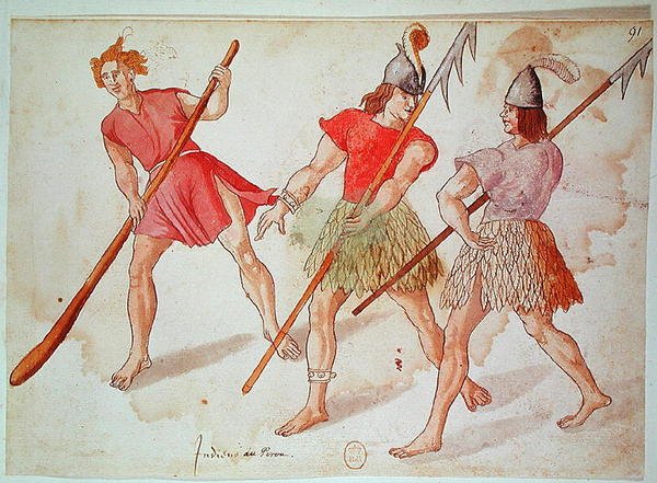 Peruánští indiáni, 1572 (pero, inkoust a wc na papíře) od French School