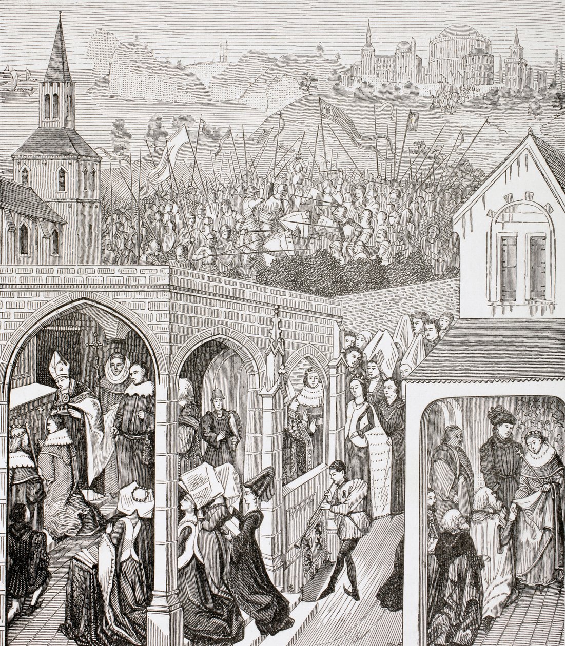 Filip II. August, francouzský král, z knihy „Vojenský a náboženský život ve středověku“ od Paula Lacroixe, vydaná v Londýně kolem roku 1880 od French School