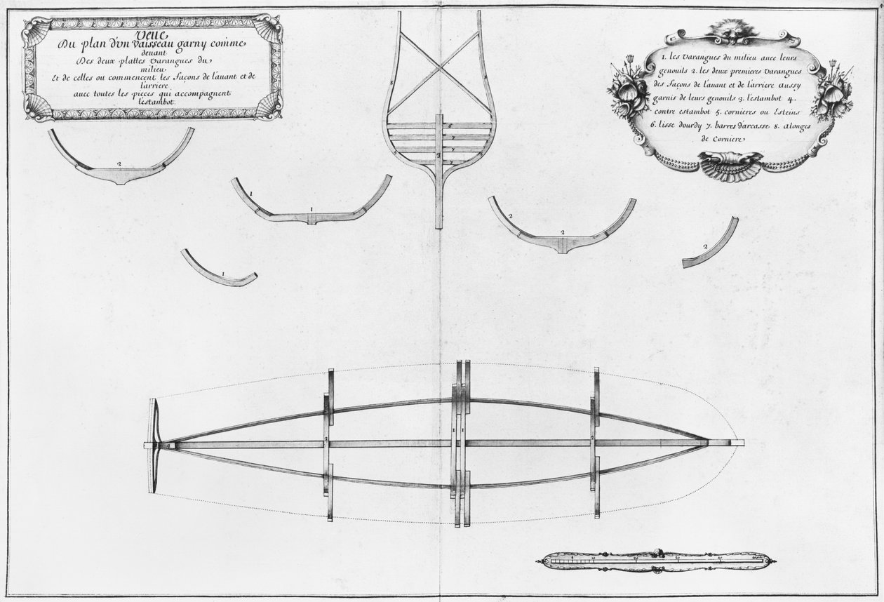 Plán plavidla s deskami na podlaze, ilustrace z „Atlas de Colbert“, deska 4 (tužka a wc na papíře) od French School