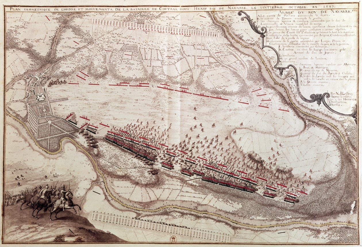 Plán Řádu bitvy u Coutras z 8. října 1587 od French School
