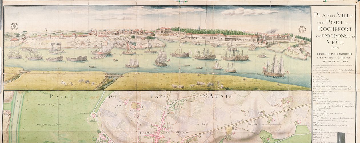 Plán města a přístavu Rochefort, 1724 od French School