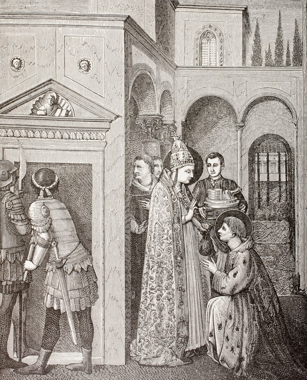 Papež Sixtus II. z knihy „Vojenský a náboženský život ve středověku“ od Paula Lacroixe, vydaná v Londýně kolem roku 1880 od French School