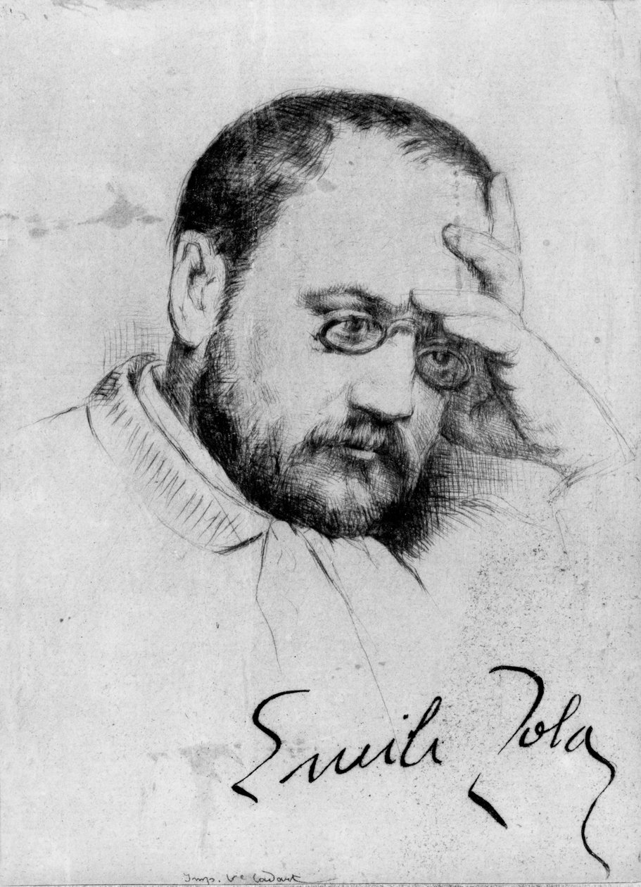 Portrét Emile Zola (1840-1902) (pero a inkoust na papíře) od French School