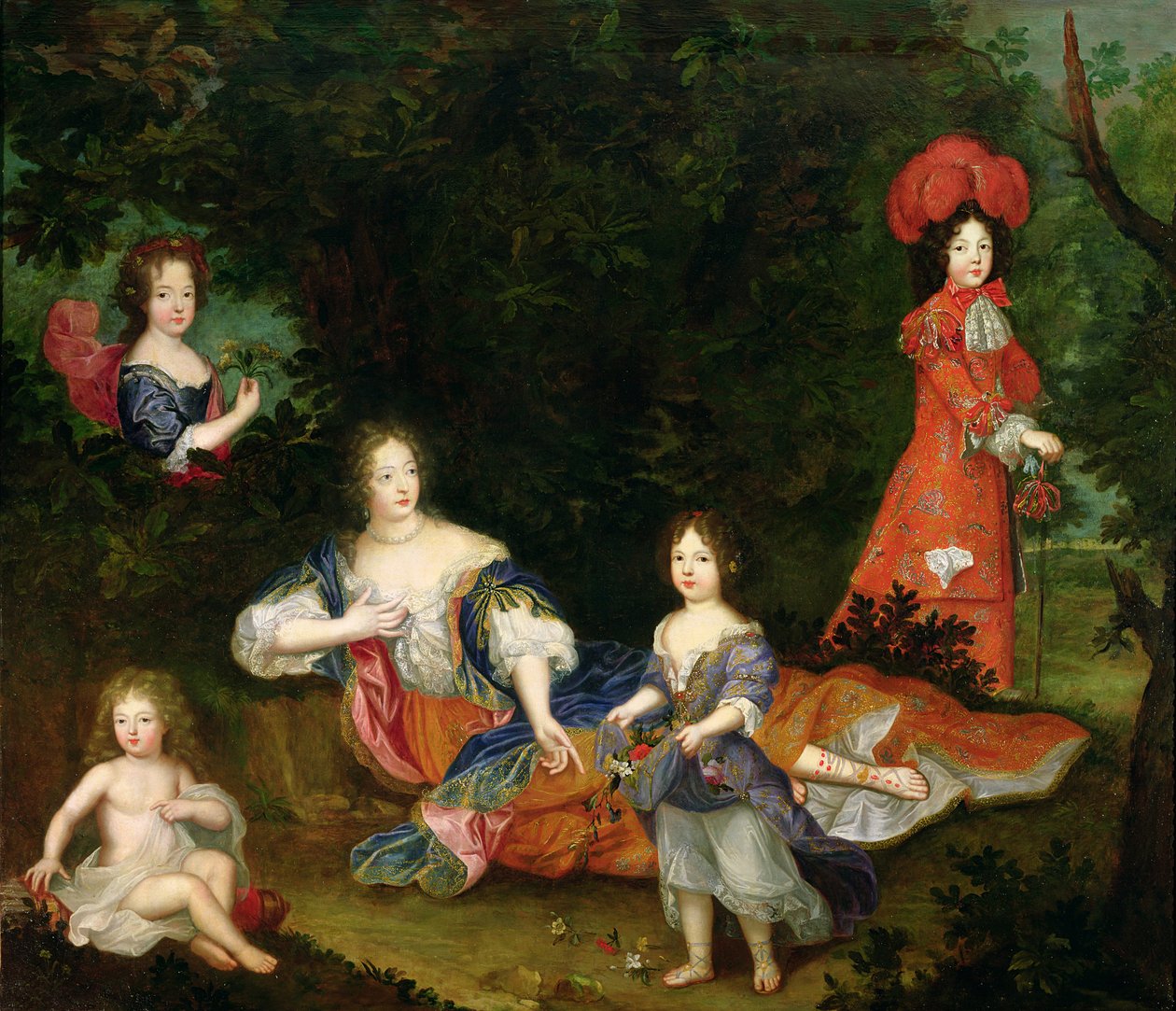 Portrét Francoise-Athenais de Rochechouart-Mortemart (1641-1707) Marquise de Montespan, obklopená svými legitimními dětmi od French School