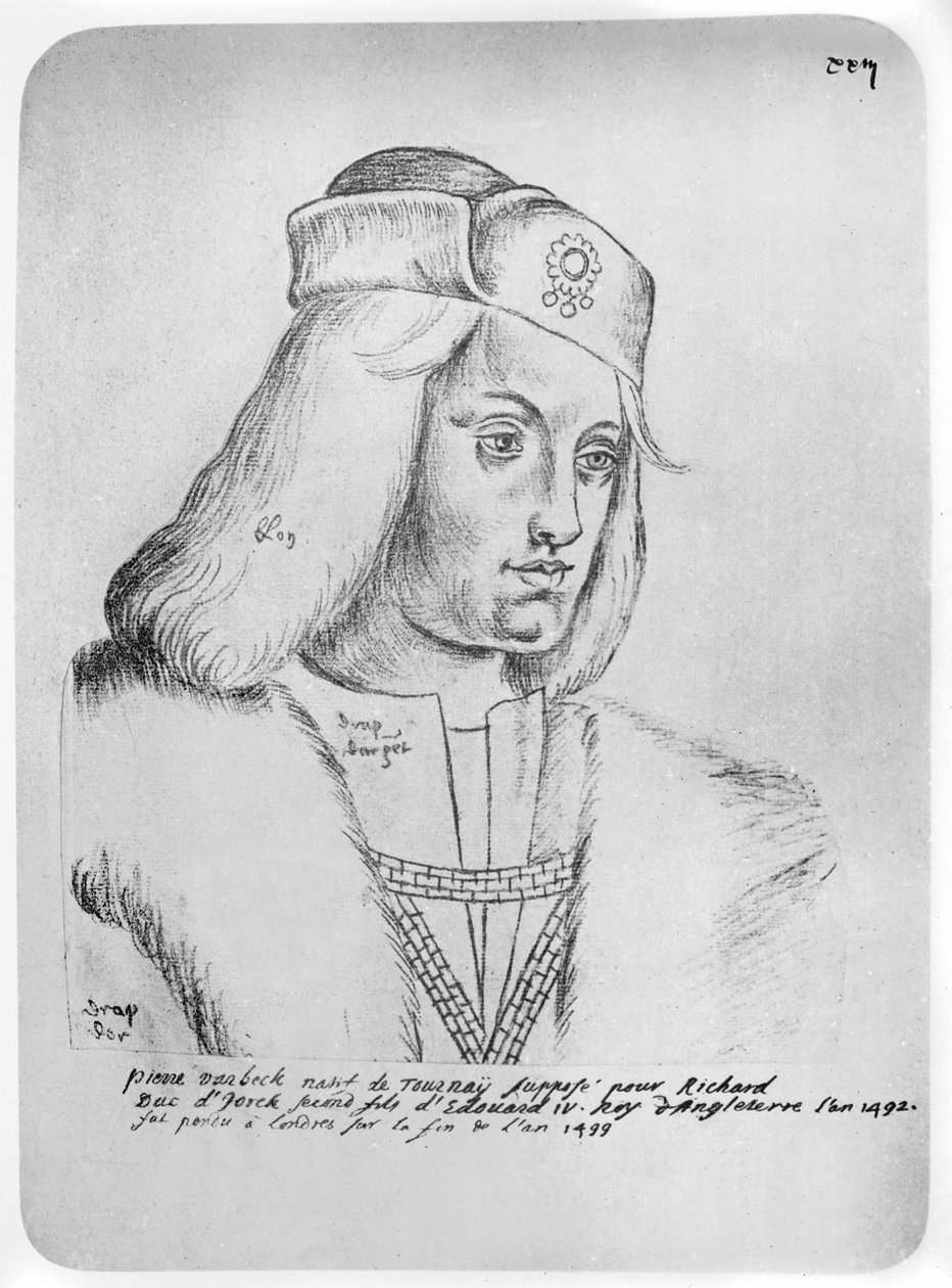 Portrét Perkina Warbecka (asi 1474-99) vlámského podvodníka a uchazeče o anglický trůn (sangvinik na papíře) od French School