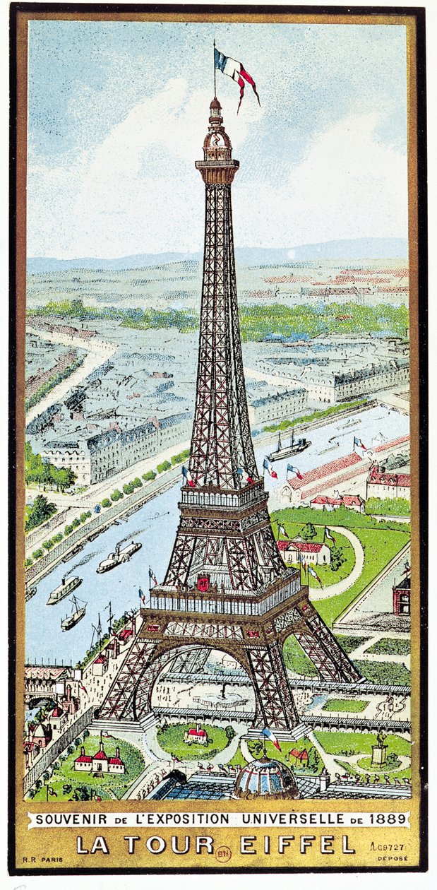 Pohlednice zobrazující Eiffelovu věž na výstavě Universelle, 1889 od French School