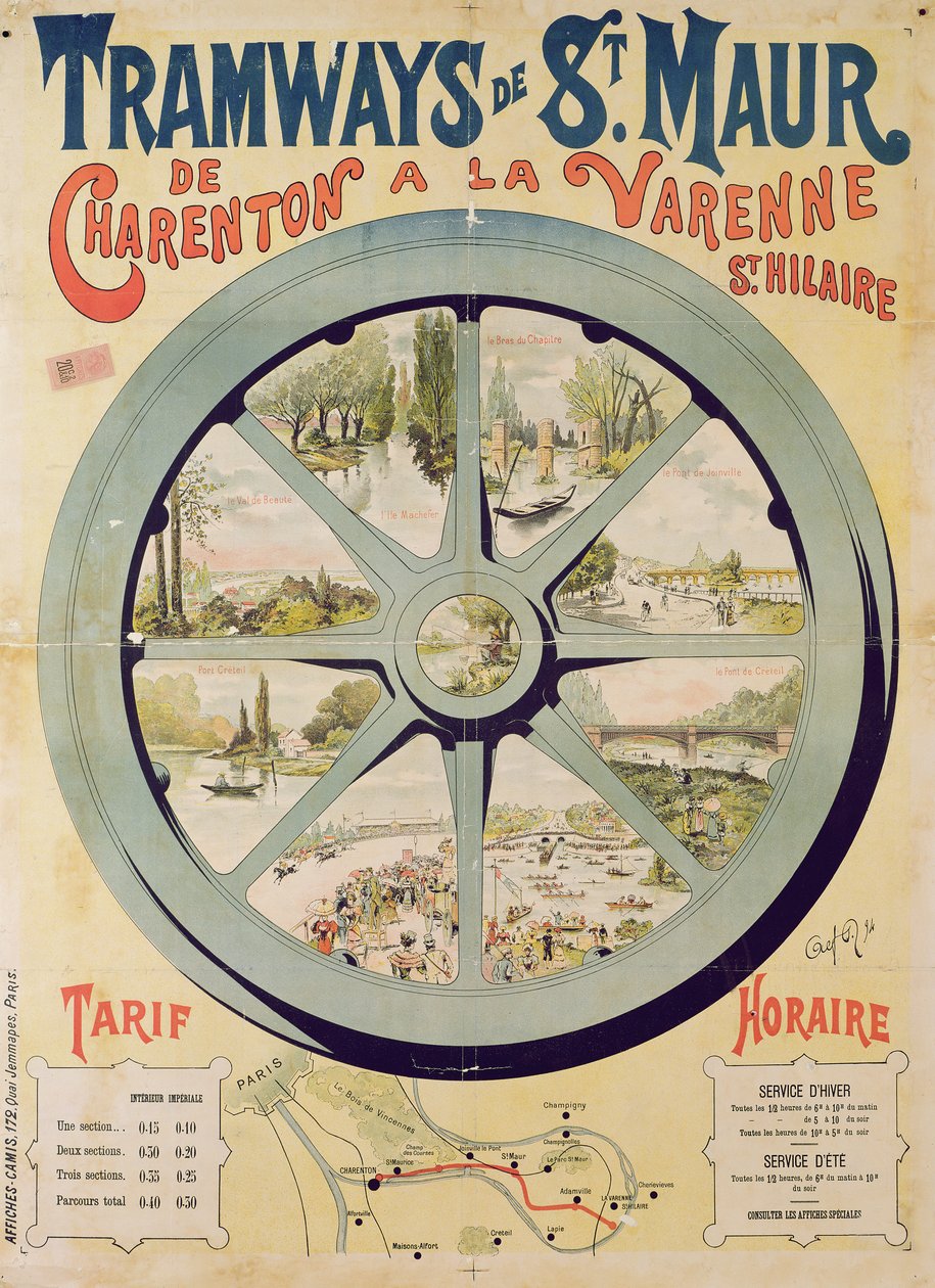 Plakát propagující tramvaje de St. Maur z Charentonu do La Varenne-Saint-Hilaire, 1894 od French School