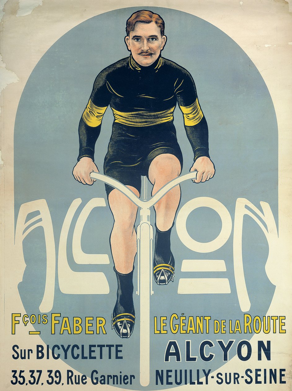 Plakát zobrazující Francoise Fabera († 1915) na kole Alcyon od French School