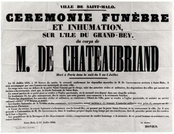 Plakát k pohřbu Francoise René de Chateaubriand (1768-1848) v St.Malo 18. července 1848 (tisk) od French School