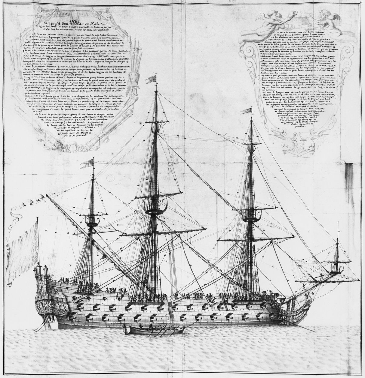 Profil lodi v přístavu, ilustrace z "Atlas de Colbert", deska 50 (tužka a čb na papíře) od French School