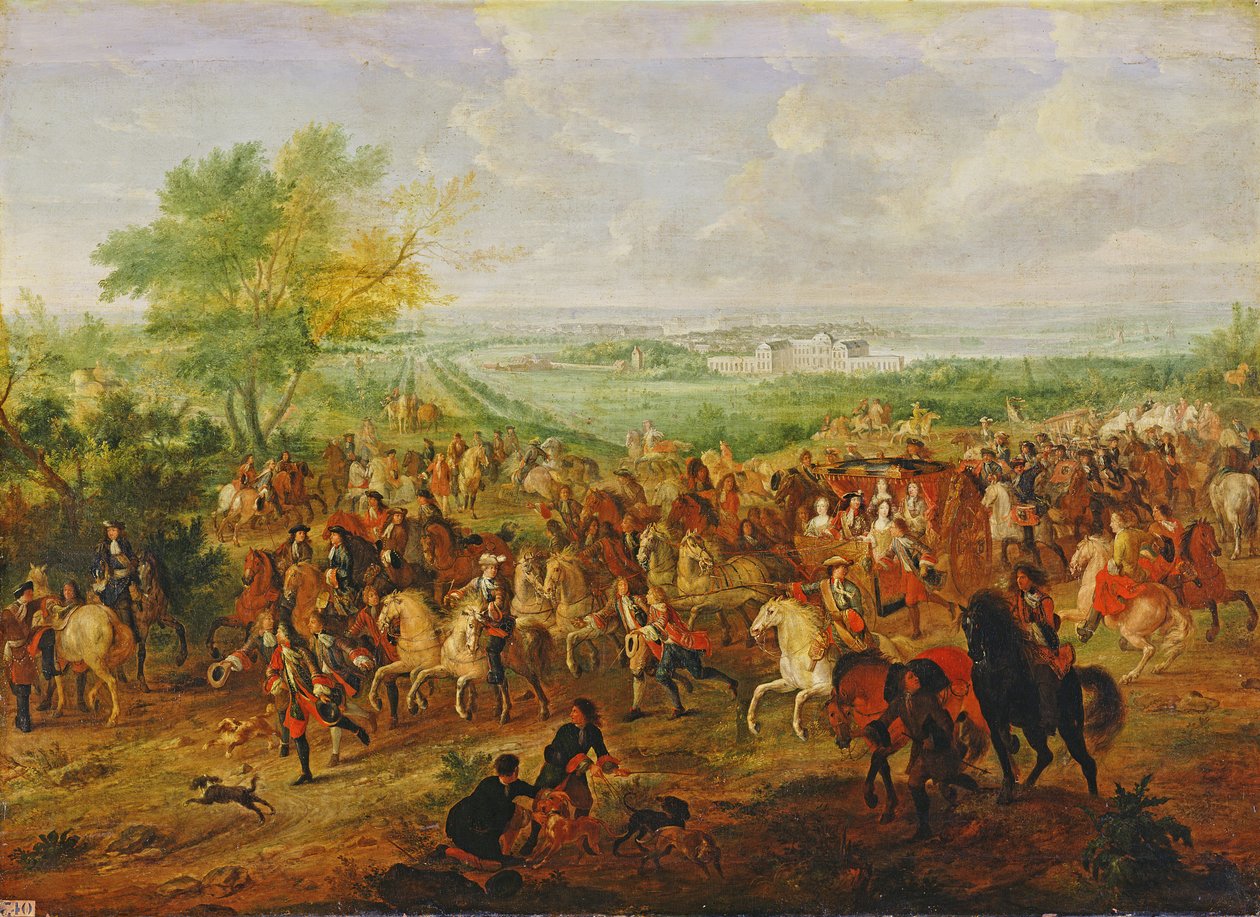 Promenáda Ludvíka XIV (1638-1715) před palácem Clagny, c. 1680 od French School