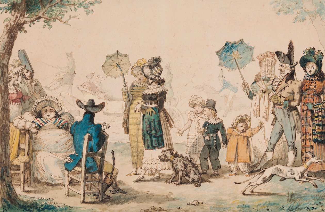 Promenáda na Champs-Elysees, 1811 (pero a inkoust a akvarel na papíře) od French School