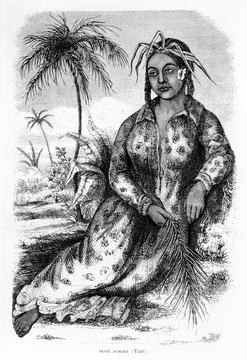Tahitská královna Pomare IV, ilustrace z knihy Eugene Delessert „Voyages dans les deux oceans“, 1848 od French School