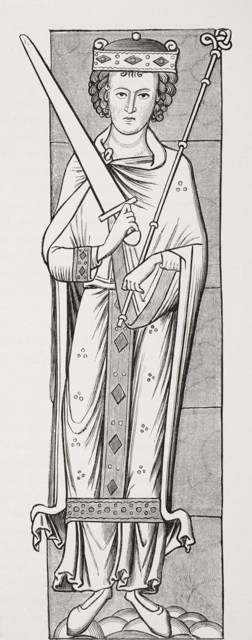 Královský kostým, podle miniatury v rukopisu z 12. století, z „Le Moyen Age et La Renaissance“ od Paula Lacroixe (1806-84) vydaného v roce 1847 od French School