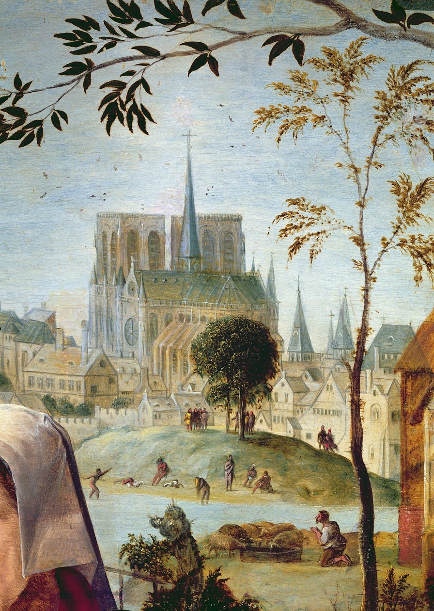 Pastýř se stádem a koupajícími se na řece Seině (detail 216104) od French School