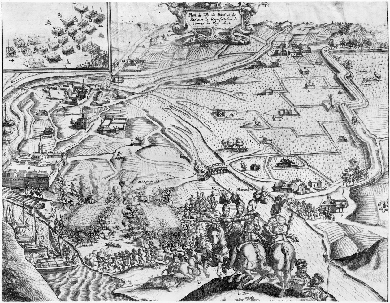 Obléhání Ile de Re se zastoupením královské armády, 1622 od French School