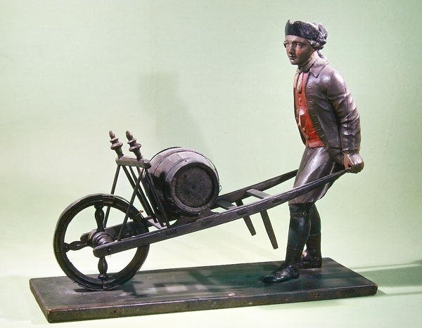 Cedule představující prodavače octa s jeho mohylou, 1757 (polychromované dřevo) od French School