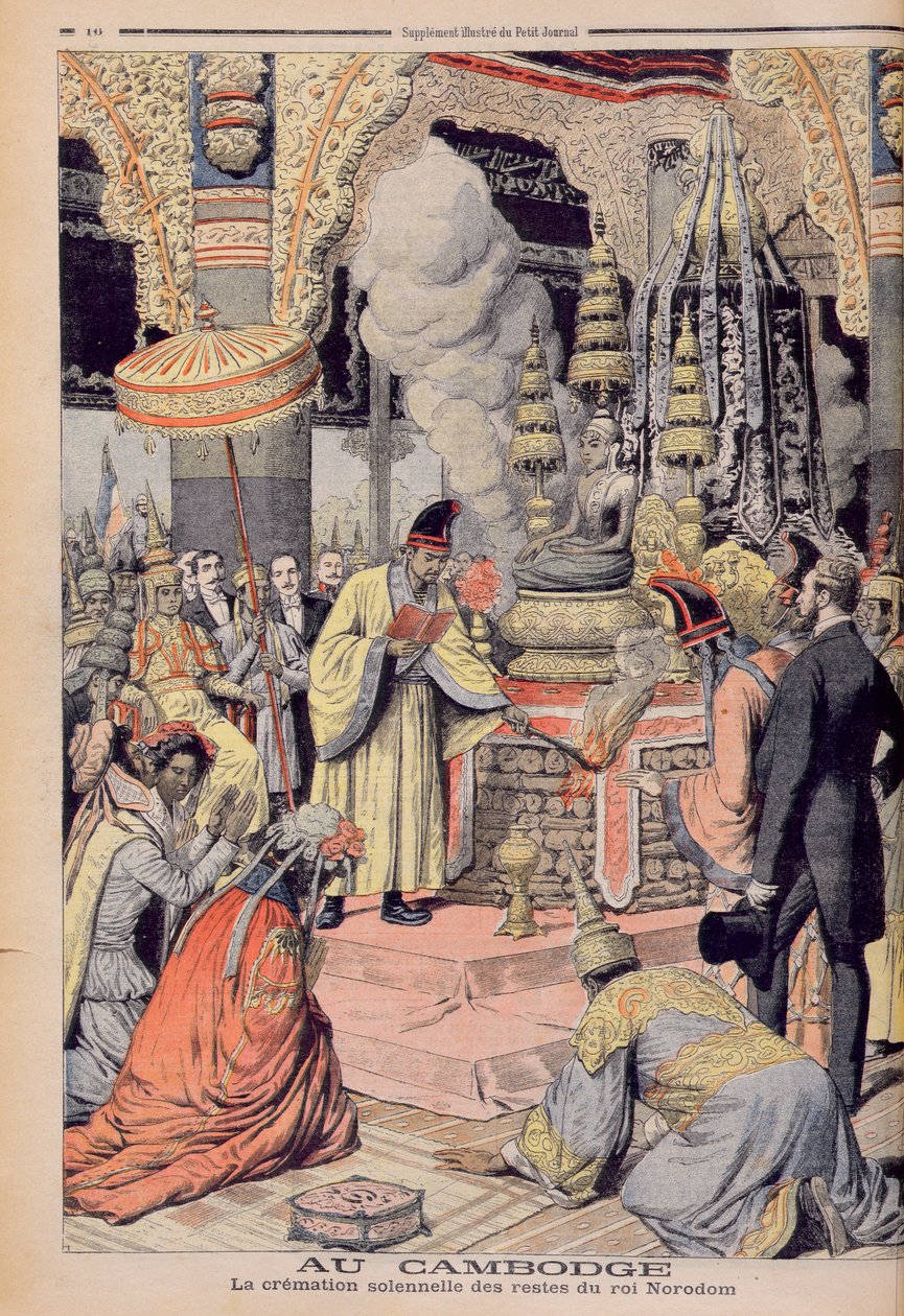 Slavnostní kremace krále Norodoma I. (1835-1904) krále Kambodže, ilustrace z 