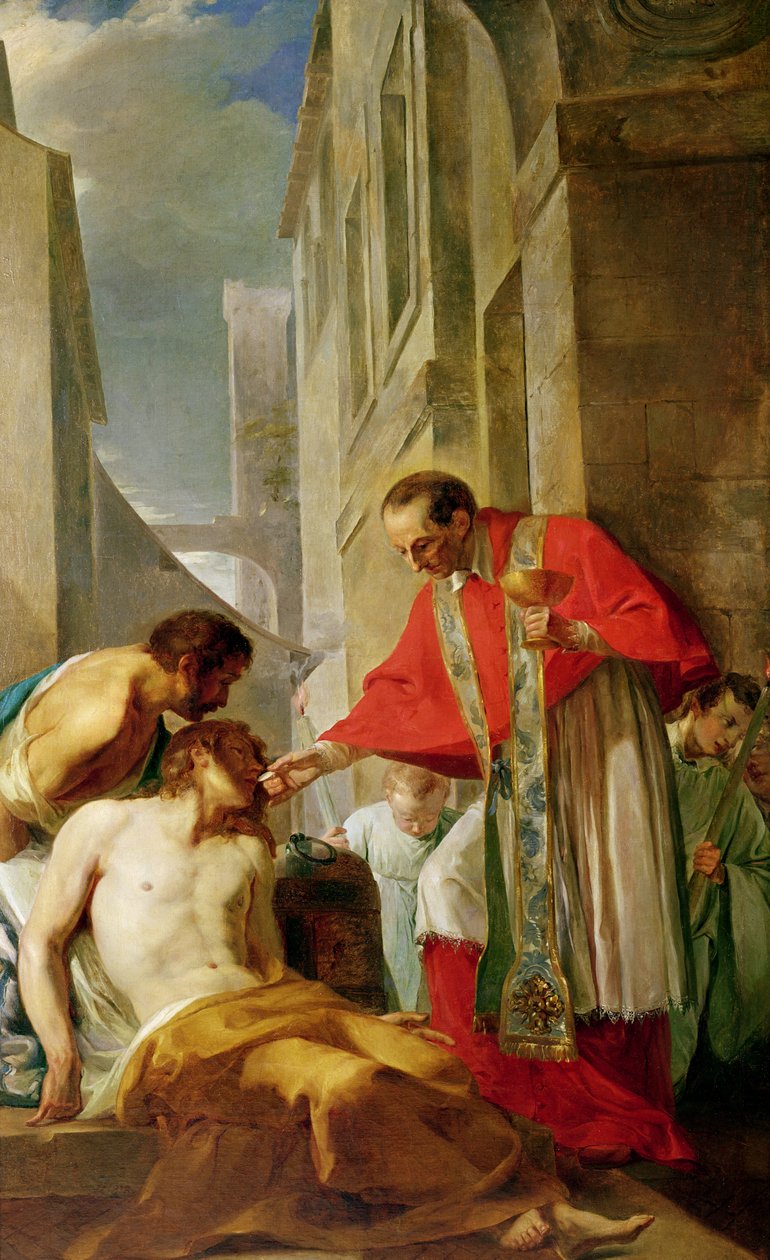 Svatý Karel Boromejský (1538-84) Udělování svátosti oběti moru v Miláně v roce 1576 od French School