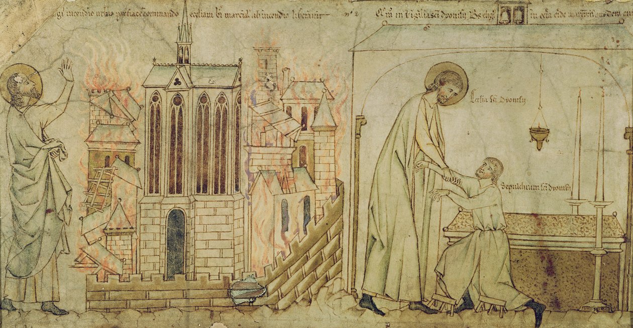 Sv. Eligius zachraňující kostel sv. Válečníka před ohněm a vyléčení zmrzačeného muže v kostele sv. Denise z 