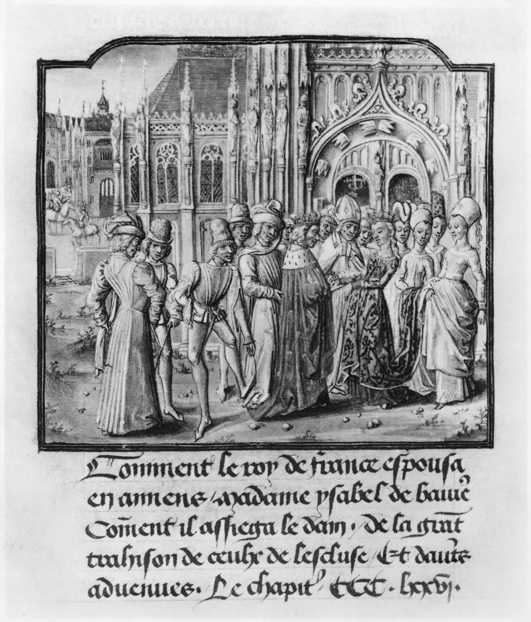 T.2 fol.311v Sňatek Karla VI. (1368-1422) francouzského krále a Isabely Bavorské (1371-1435) v Amiens, z Froissartovy kroniky, 1472 od French School