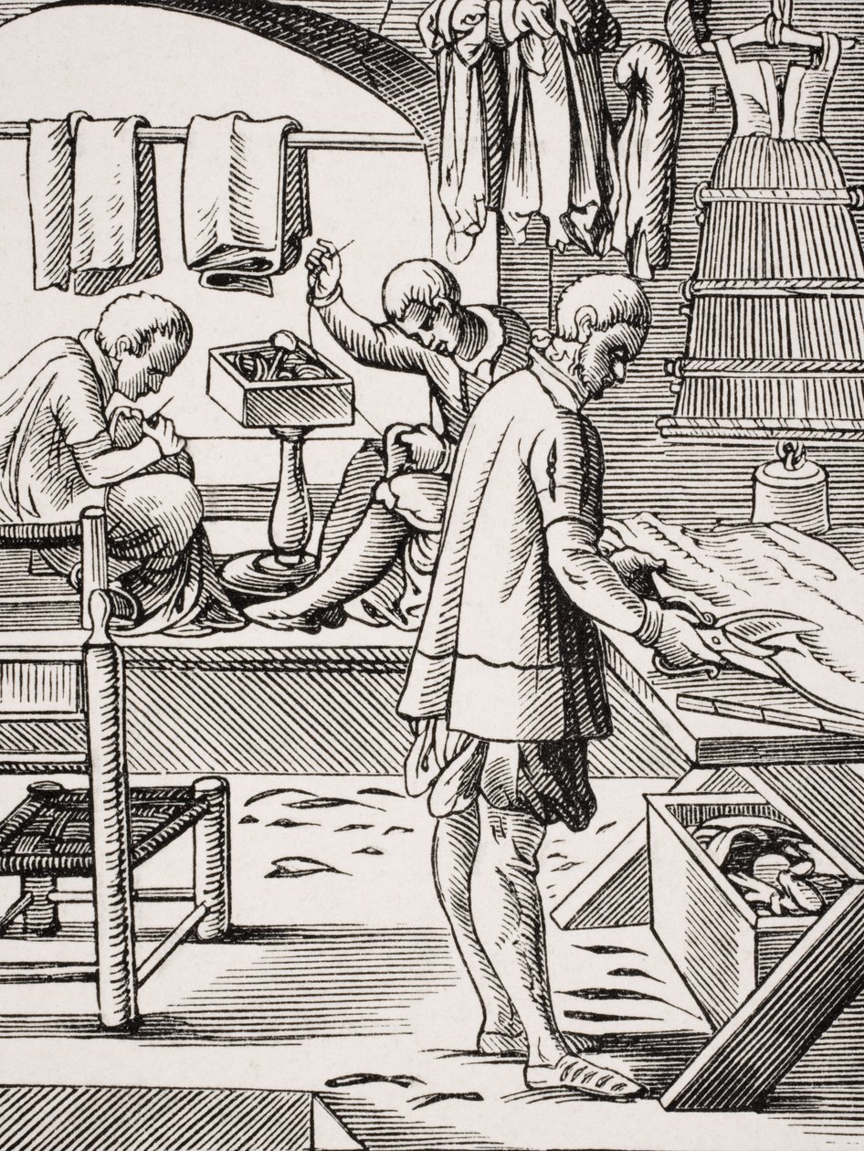 Krejčí, reprodukce dřevorytu od Josta Ammana (1539-91) z „Le Moyen Age et La Renaissance“ od Paula Lacroixe (1806-84) vydaného 1847 od French School
