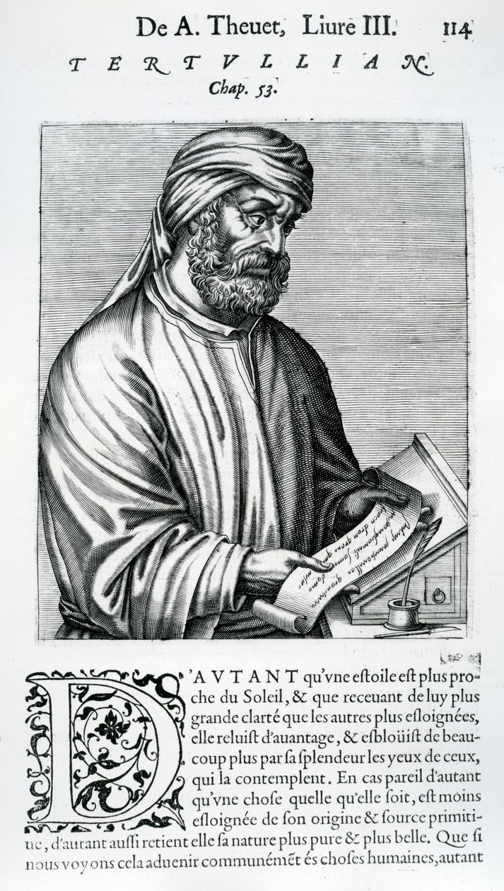 Tertullian, ilustrace z Andreho Theveta „Pravdy a životy slavných mužů“, 1584 od French School