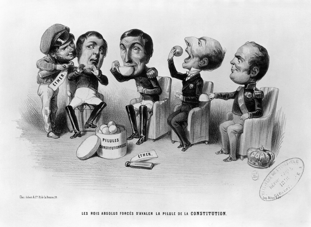 Absolutní králové nuceni spolknout pilulku ústavy, 1848 od French School