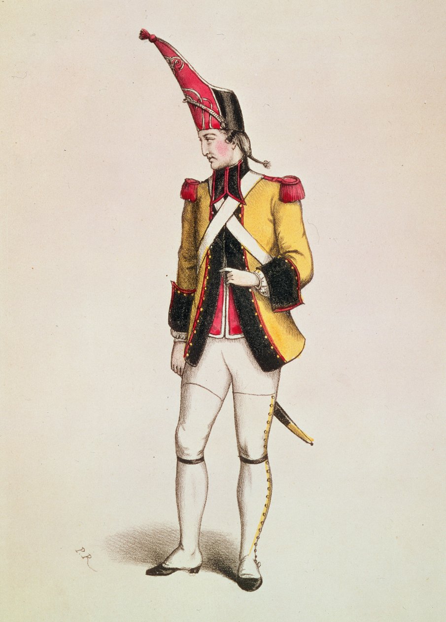 Herec Dupuis jako Fritz v Offenbachově operetě „La Grande Duchesse de Gerolstein“, vyrytý Charlesem Ferniquem, 1857 od French School