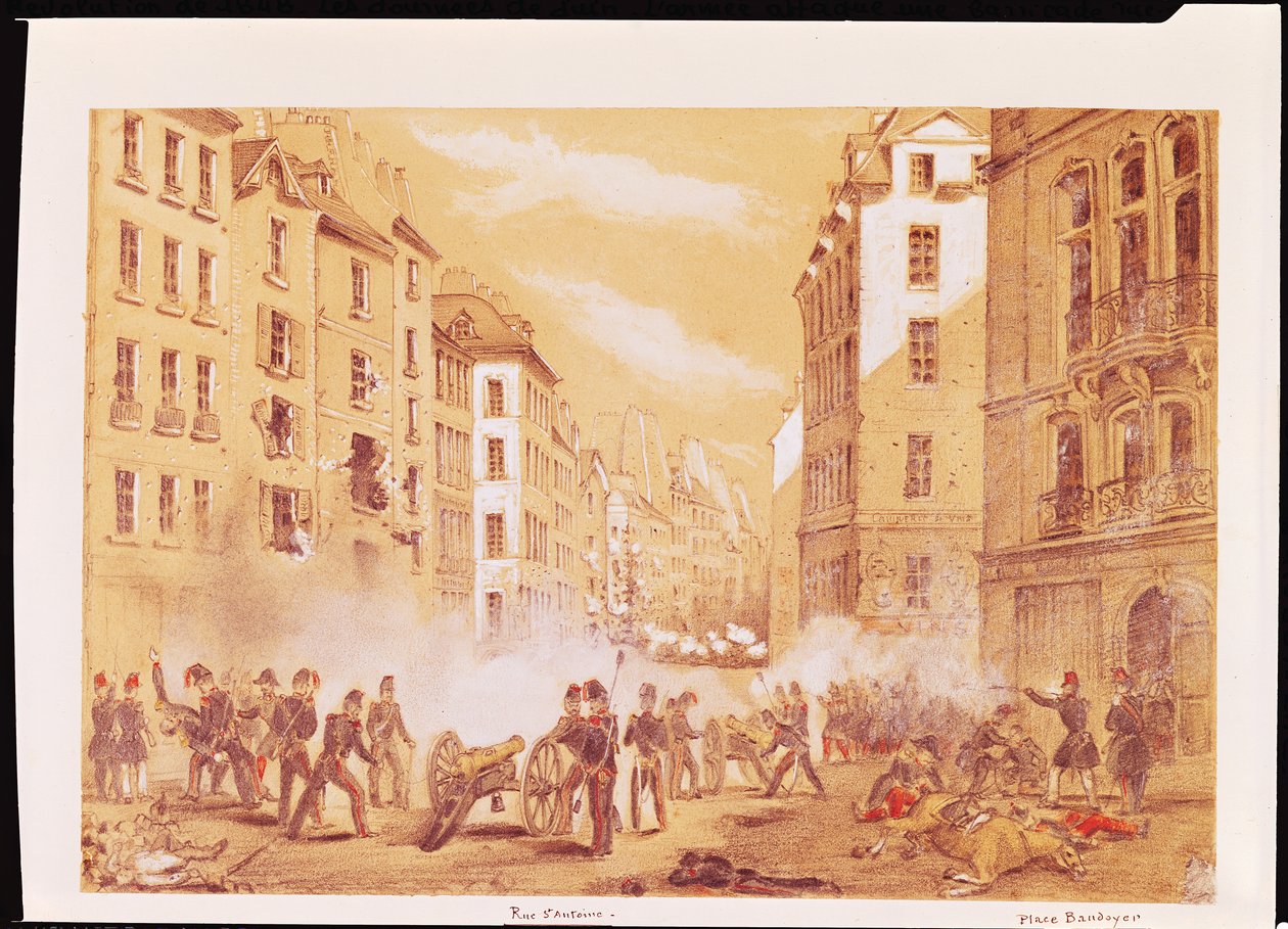 Armáda útočí na barikádu v Rue St. Antoine od French School
