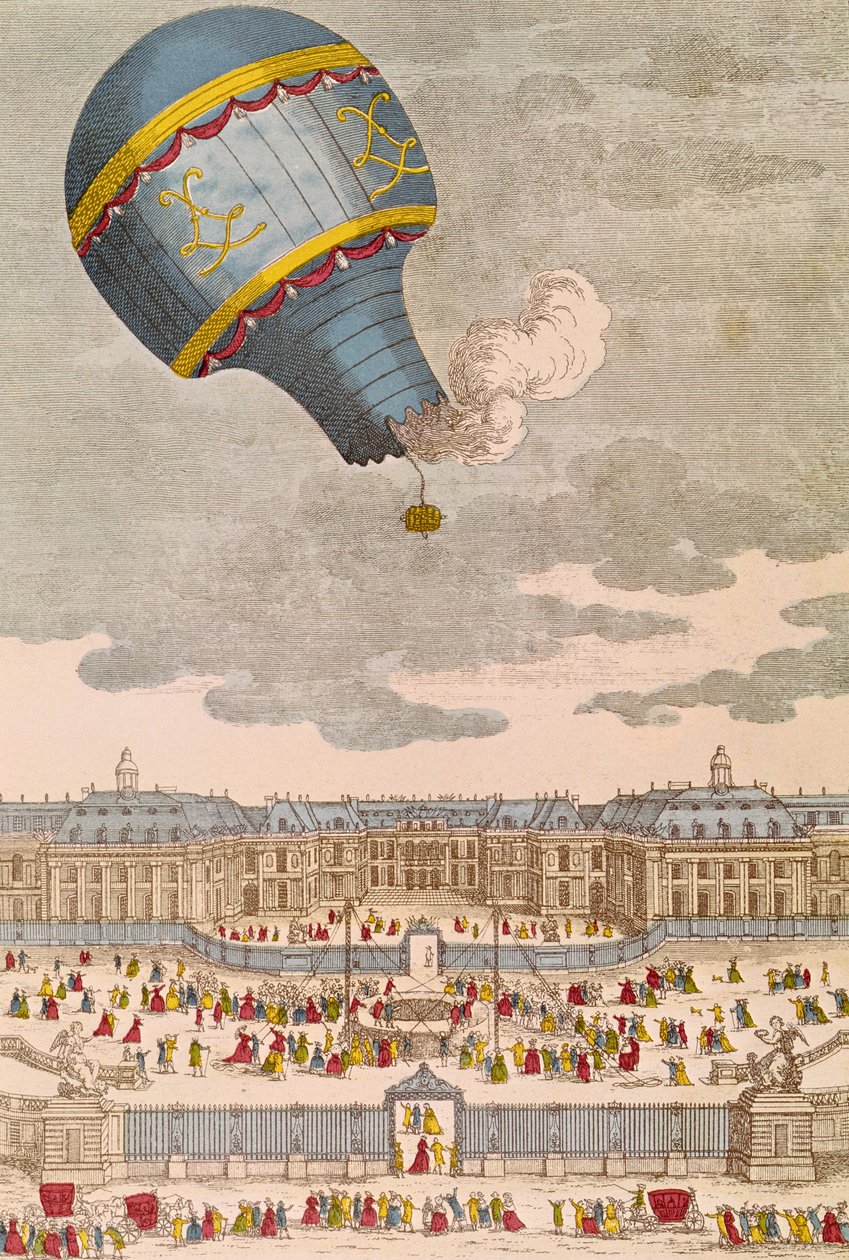 Experiment balónového létání na zámku ve Versailles, 19. září 1783 od French School
