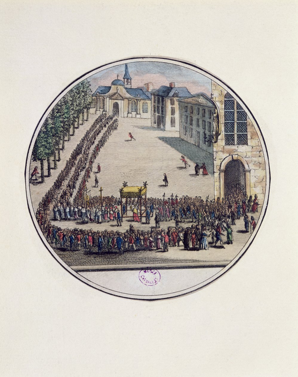 Nejsvětější svátost nesená v průvodu při otevření generálního stavovského úřadu ve Versailles, 5. května 1789 (barevná rytina) od French School