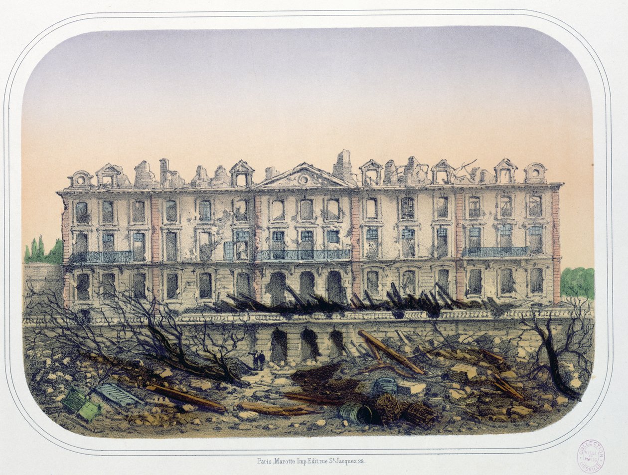 Chateau de Meudon bombardován pruskými vojsky v roce 1870, kolem roku 1871 od French School