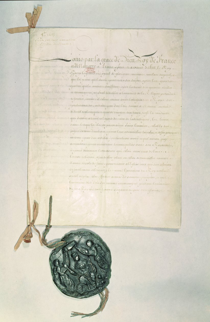 Edikt z Fontainebleau, 18. října 1685 (pero a inkoust na papíře) od French School