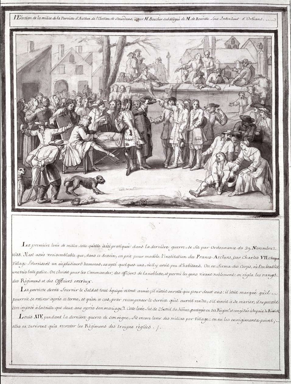 Volba milice ve farnosti Authon, součást voleb v Dourdans, 1688 od French School