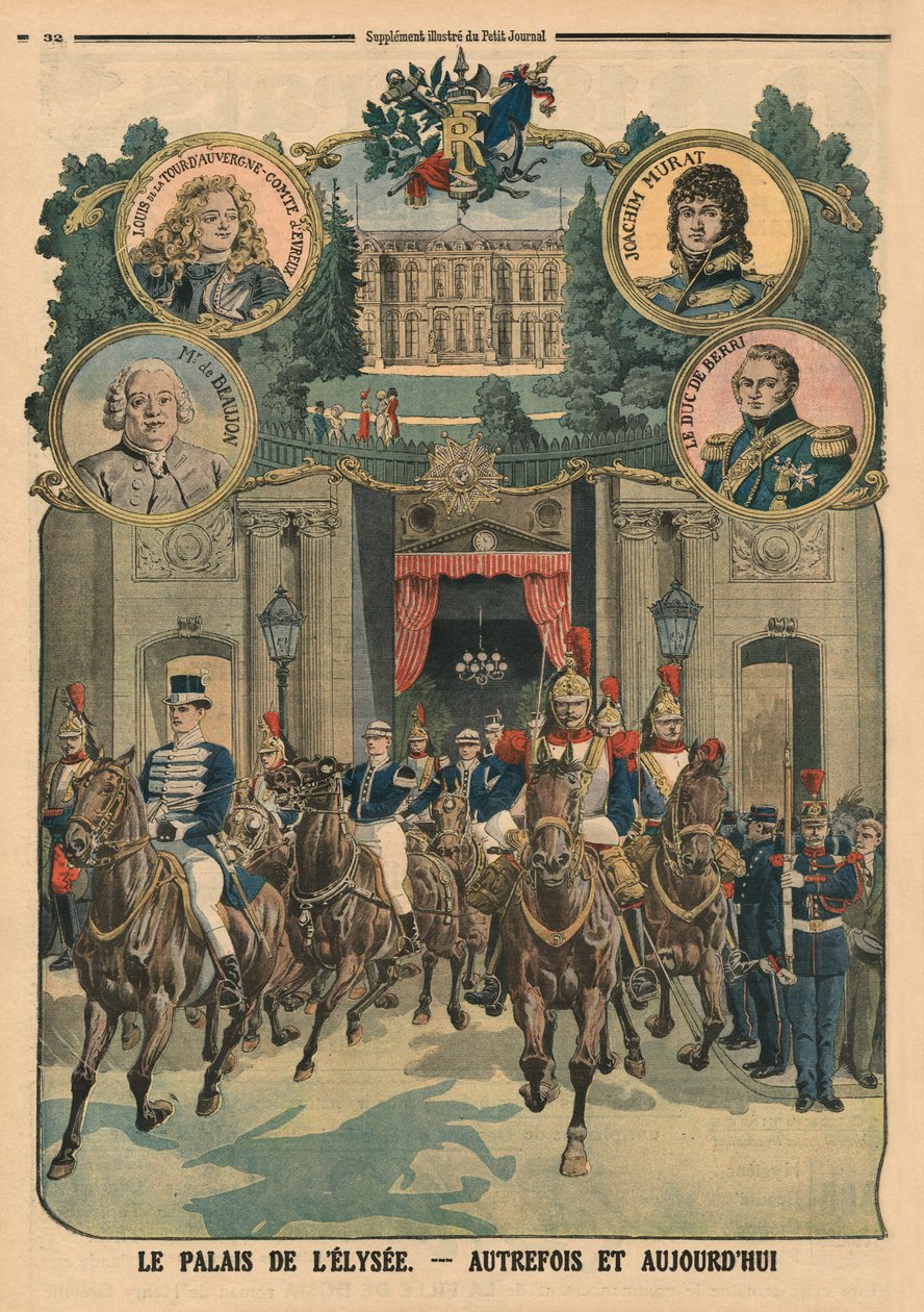 Elysejský palác, dříve a dnes, ilustrace na zadní straně obálky z "Le Petit Journal", 26. ledna 1913 od French School
