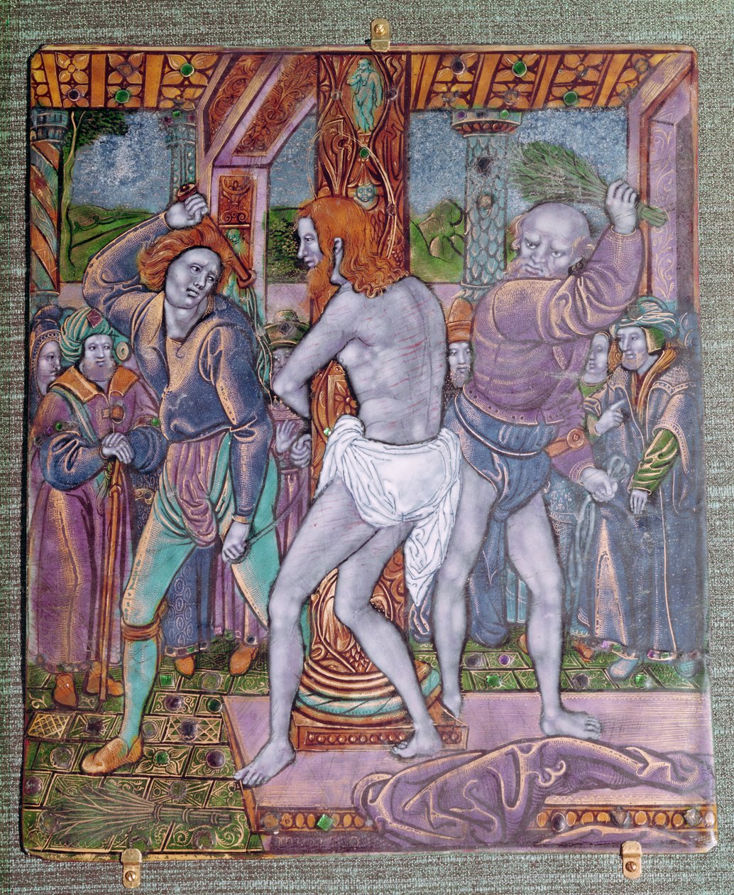 Bičování Krista, Jean I. Penicaud (asi 1500-1530), asi 1510 (smalt Limoges) od French School