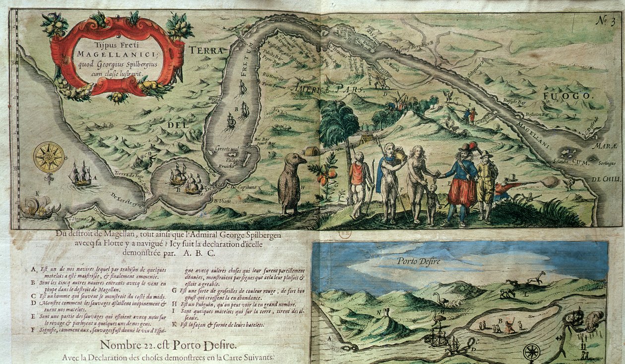 Flotila admirála Jorise van Spilbergena (asi 1568-1620) překračující Magellanův průliv od French School