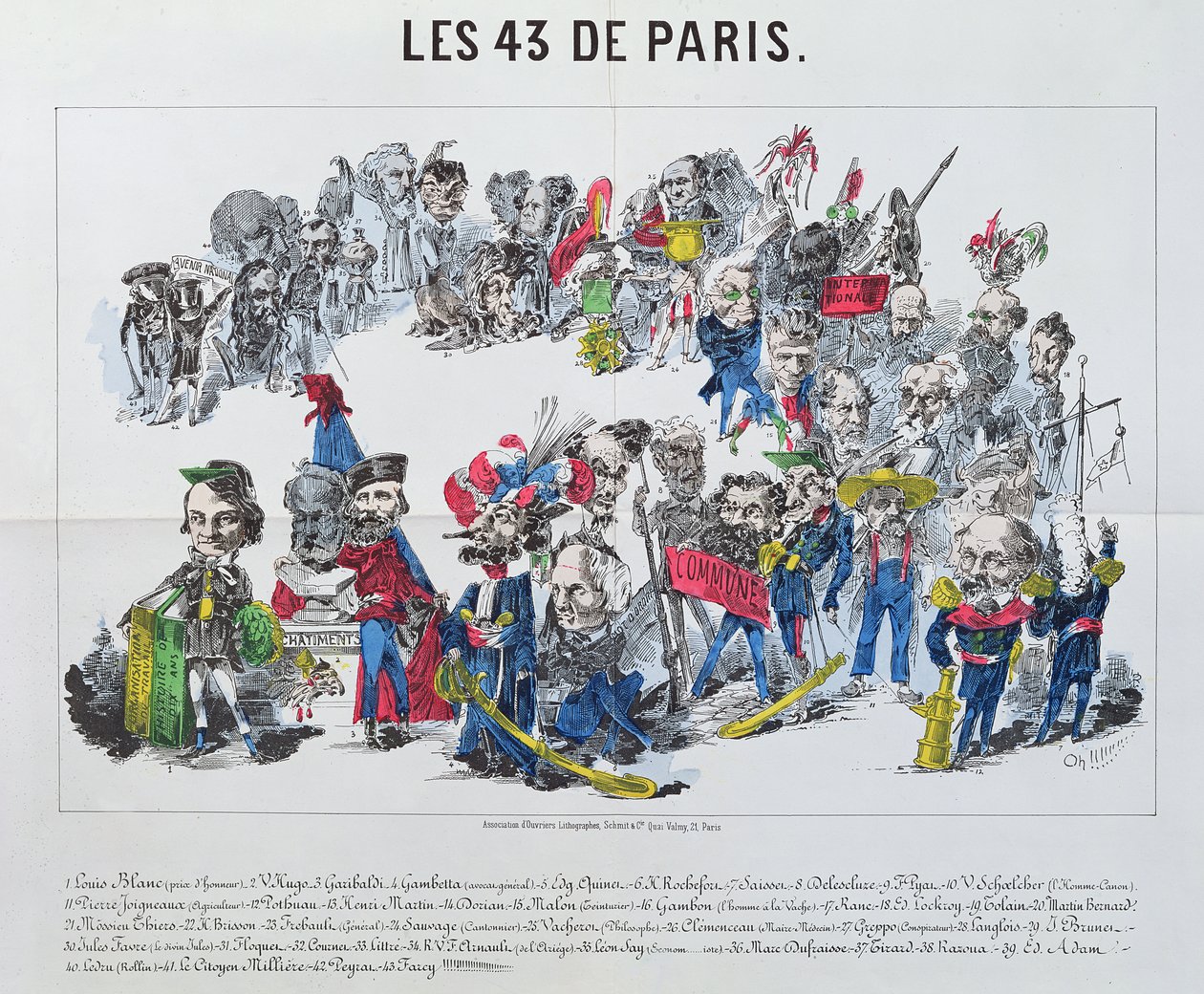 Čtyřicet tři zvolených zástupců Francie, karikatura voleb z 8. února 1871 od French School