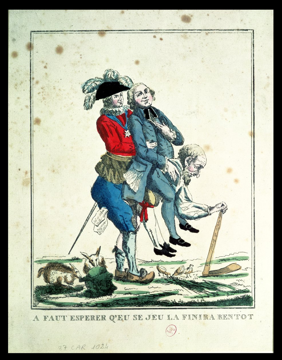 Hra musí brzy skončit, rolník nesoucí duchovního a šlechtice, 1789 (viz také 157778) od French School